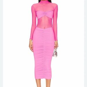 REVOLVE Vibrant Pink Mesh Midi Dress